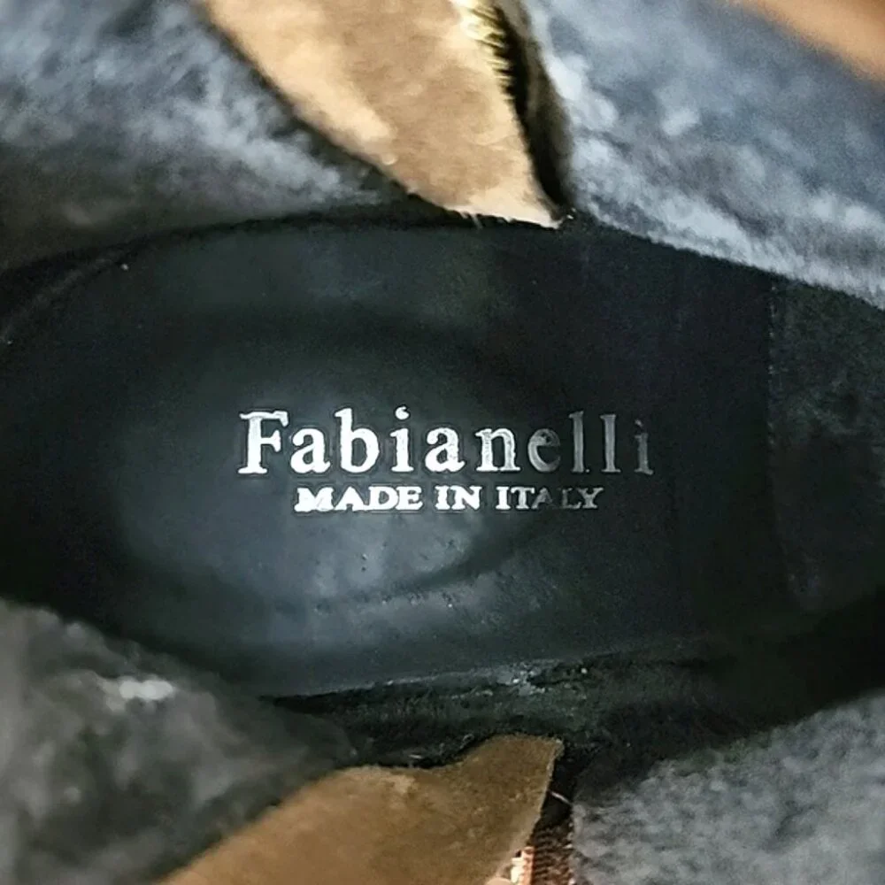 Fabianelli Tan Suede Lined Ankle Boots Almond Toe Stacked Wedge Sole Size 39 - Picture 12 of 16